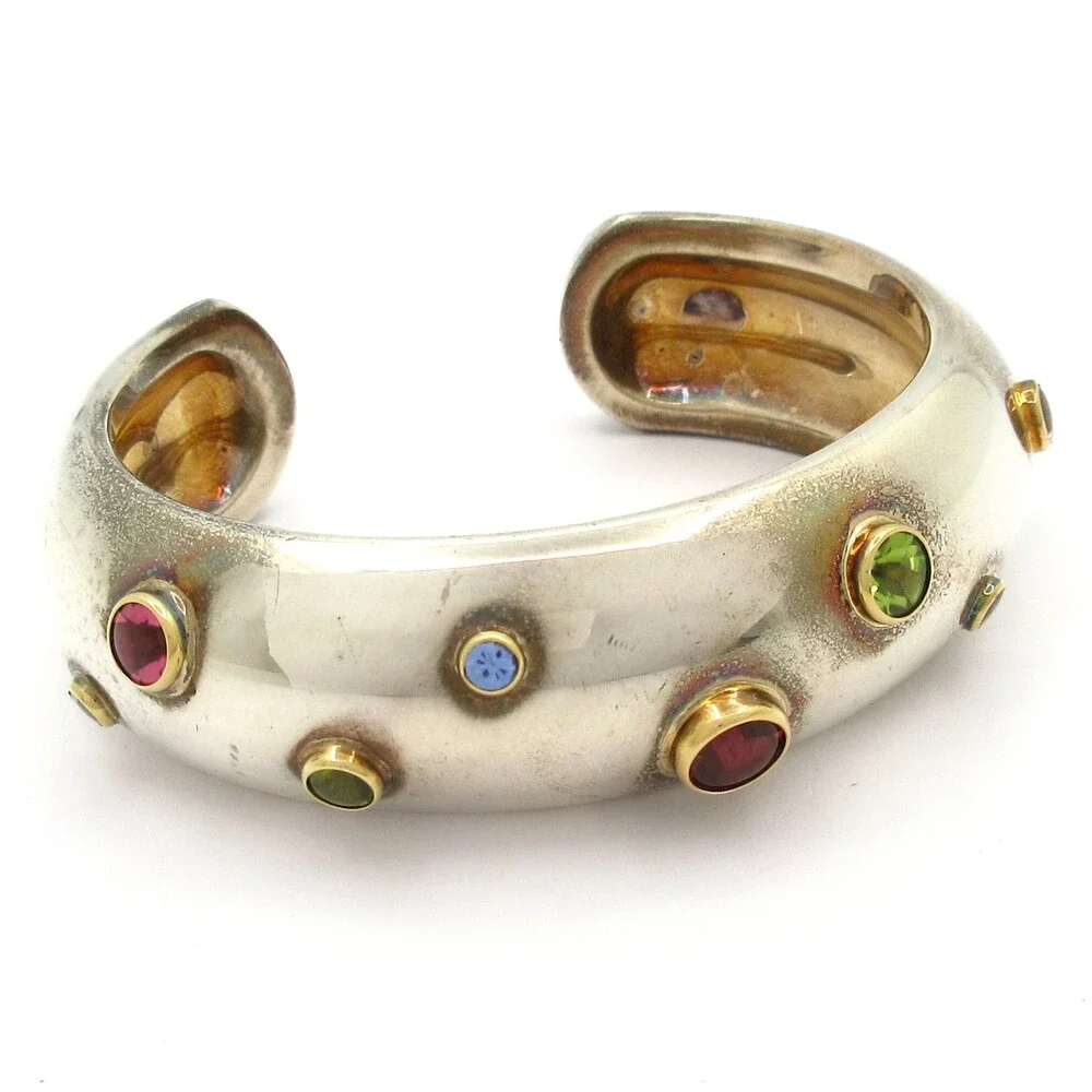 Tiffany & Co. Bangle Silver 18K Yellow Gold Multi Color Stone